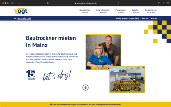 Screenshot zur veranschaulichung des Webdesigns: Die Startseite mit Portraits des Ehepaars Vogt aus Mainz.