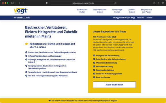 Screenshot zur veranschaulichung des Webdesigns: Die Übersicht der Leistungen der Firma Bautrockner Vogt aus Mainz.