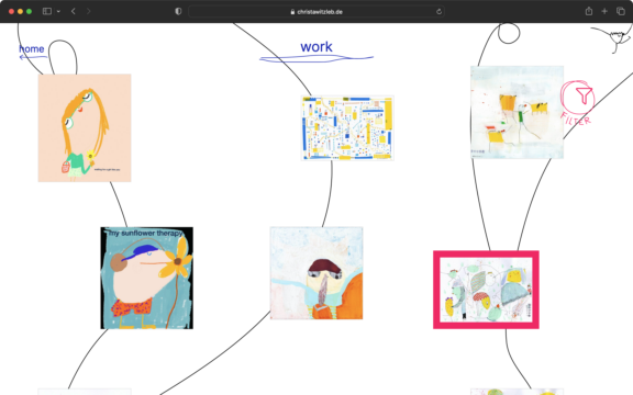 Screenshot zur veranschaulichung des Webdesigns: Die Arbeiten der Künstlerin Christa Witzleb aus Mainz werden in einem dynamischen Raster dargestellt.